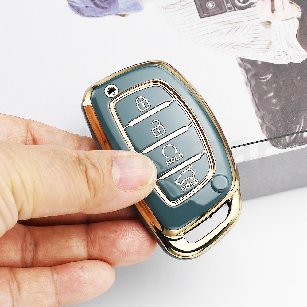SKCW6 Gold Edge TPU Keyless Shell Fob Car Key Case Cover For Hyundai Elantra Creta Ix35 Ix45 I10 I30 I40 Tucson Santa Fe Rena Sonata