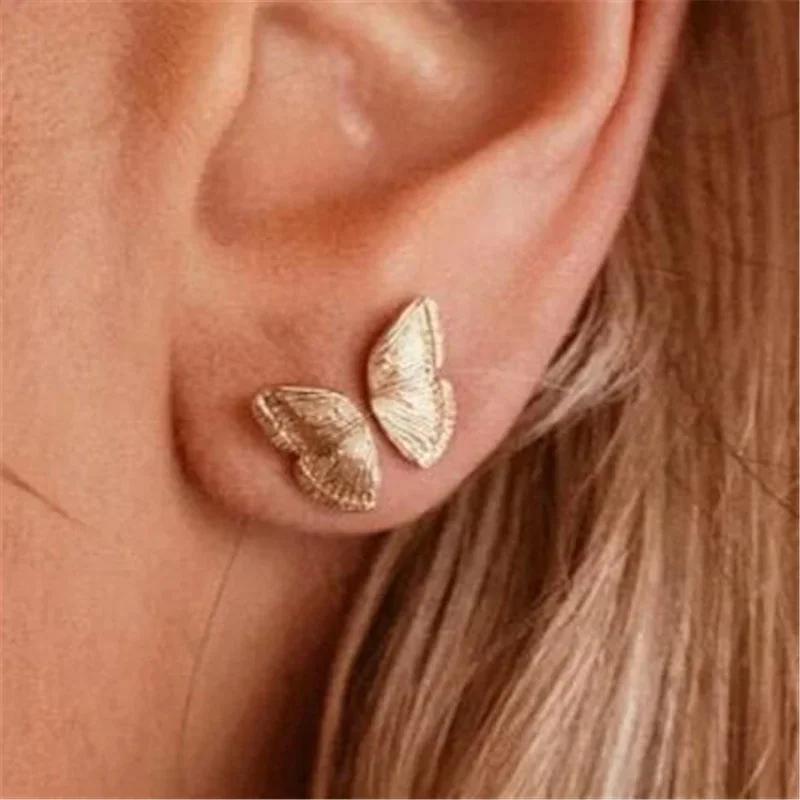Gold Insect Butterfly Earrings Alloy Small Butterfly Earrings Simple Half Wing Earrings Gifts Accessories for Women