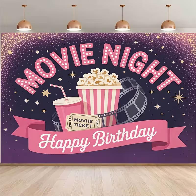 2D Movie Night Popcorn Film Reel Happy Birthday Wall Tapestry