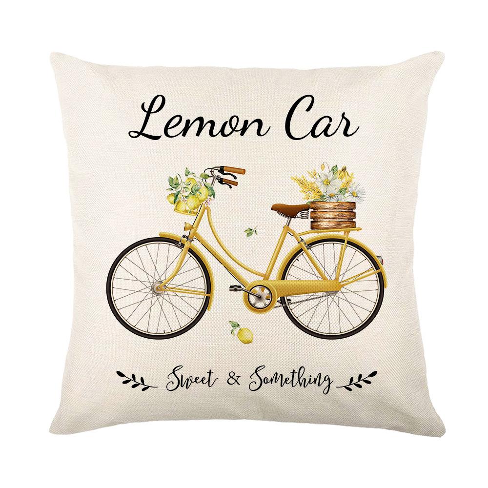 New Spring and Summer Pillow Cases Linen Yellow Lemon Truck Print Home Pillow Cushion Combination
