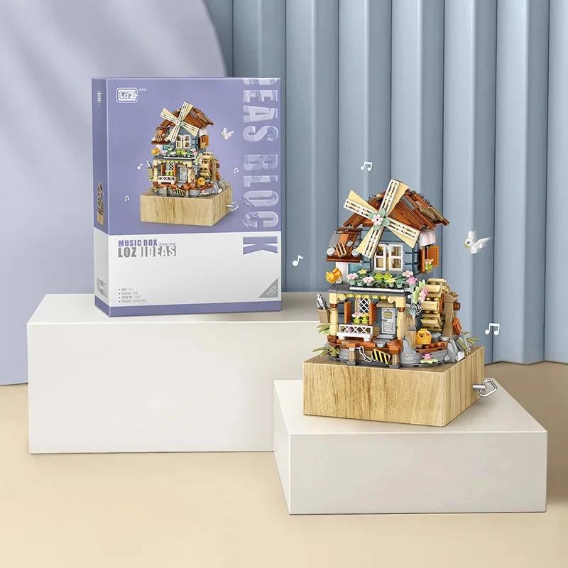 Windmill House Music Box Building Blocks for Kids or Adults Sound Diamond Blocks Flowers Toy Villa Assembly Toy Gift 1239
