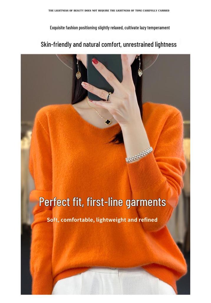 Women's Slimming V-Neck Pure Wool Cashmere Sweater - Soft, Seamless Knitwear Base Layer