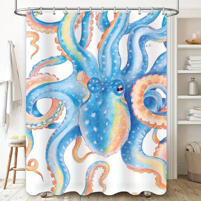Octopus Shower Curtain Modern Watercolor Print Bathroom Decor For Home Decoration 3D Waterproof Fabric Size: W72 X L84 Inches (1
