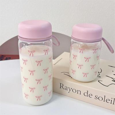 Garrafa de Água Kawaii de Grande Capacidade Copo de Água Rosa Transparente com Laço 400ml/600ml Copo para Suco e Leite Verão
