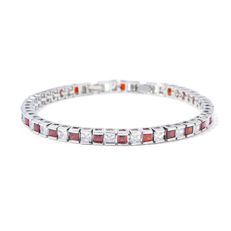 Prinzessin Fang Farbverlauf Edelstein Regenbogen Voll Diamant Kette Platiniert Platinfarbe Saphir Zirkon Temperament Armband Damen