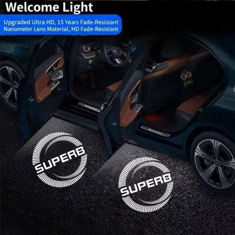 DDWO5 2Pcs LED Car Door Emblem Light Welcome Lamp Wireless Projector For Skoda Superb 2009 2010 2011 2012 2013-2025 Auto Accessories