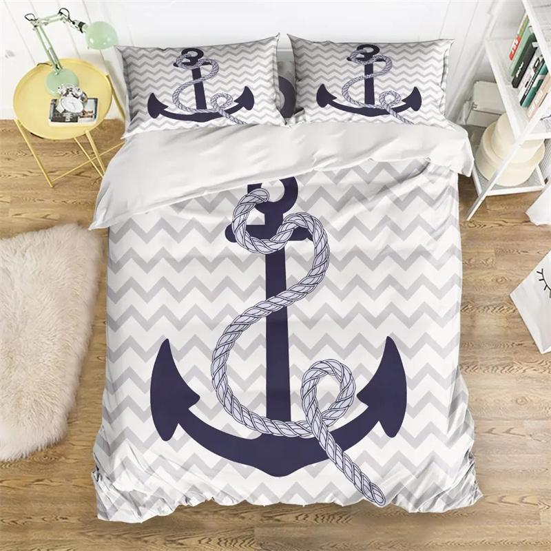 Nautical Bedding Collection Ocean Anchor Decor Duvet Cover Sailor Pirate Captain Sea Adventure Bedspread Cover For Kids Boys Navy Blue