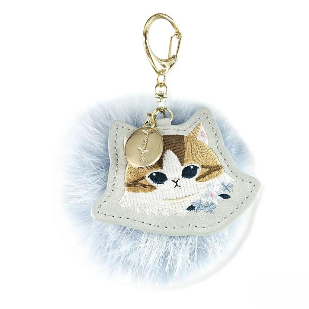 mofusand Embroidered Keychain Blue Cat Botanical - Long-Haired -