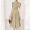ZANZEA Womens Casual Lapel Collar Solid Color Short Sleeve Elegant  A-line Dress