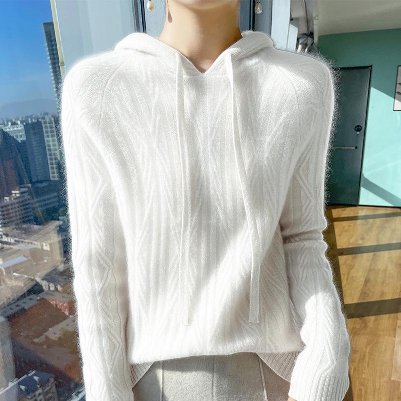 Women's Wool Jacquard Hoodie - Loose Fit Lazy Style, Hooded Pullover Sweater 2025.
