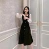Rochie Neagra Stil Coreean Femei Vintage Guler Patrat Maneca Lunga Rochii Midi Kpop Moda Toamna Robe Femei