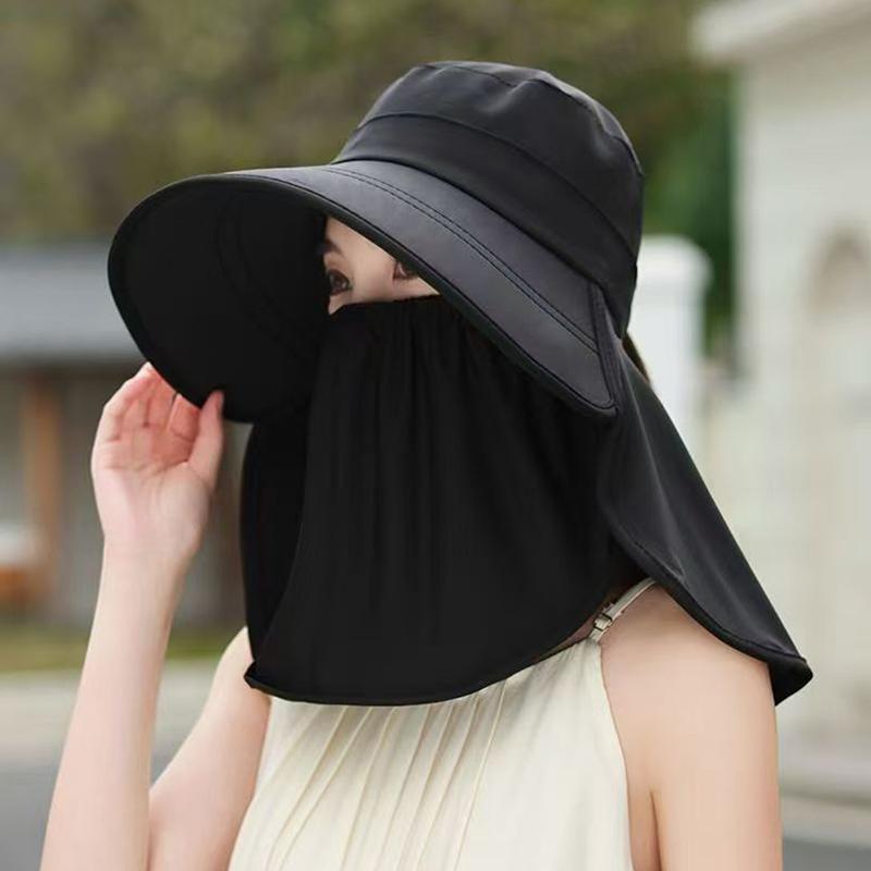 Wide Brim Foldable Shawl Hat Anti UV Adjustable Integrated Face Mask Fisherman Hat Large Brim Sun Hat Tea Picking Hat Summer