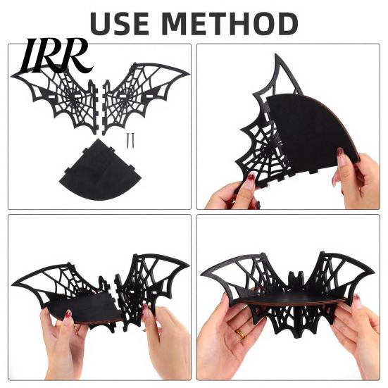Wooden Corner Storage Rack Halloween Bat Shelf, Black Wall Mounted Candle Holder Stand, Decorative Mount Gothic Decor Display for Home Party,