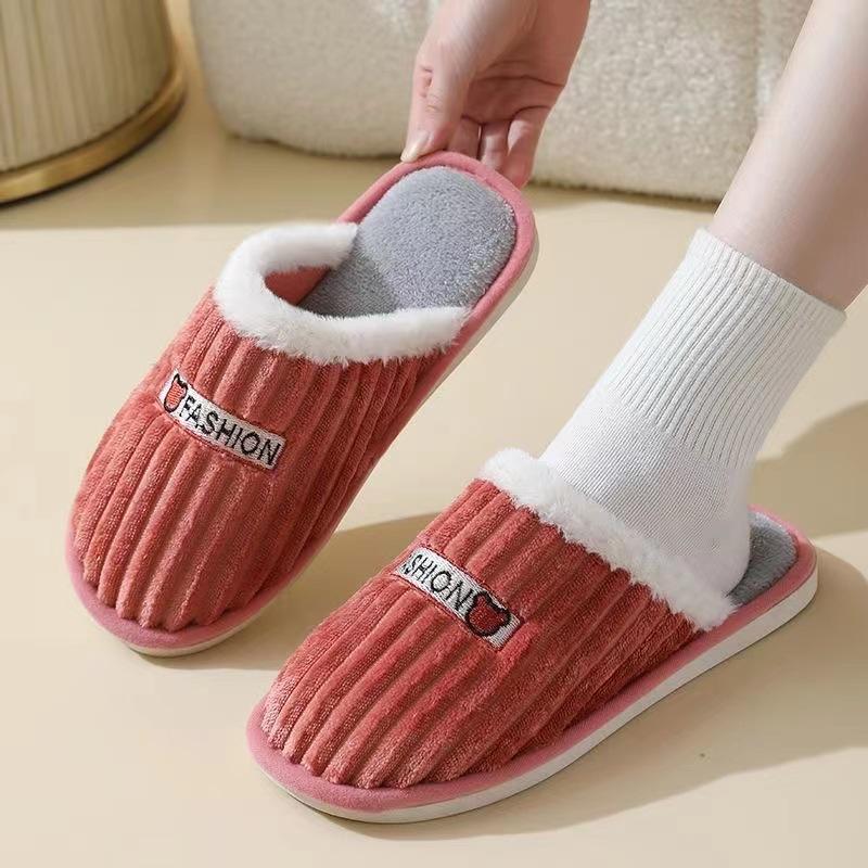 Cotton Slippers Corduroy Cartoon Bear Couple Home Thick Bottom Non-slip Slippers