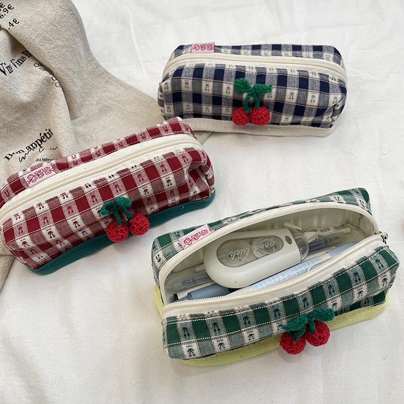 Cherry Lattice Cosmetic Bag Pen Bag Menstrual Bag Makeup Bag Travel Clutch Bag Sundry Storage Bag