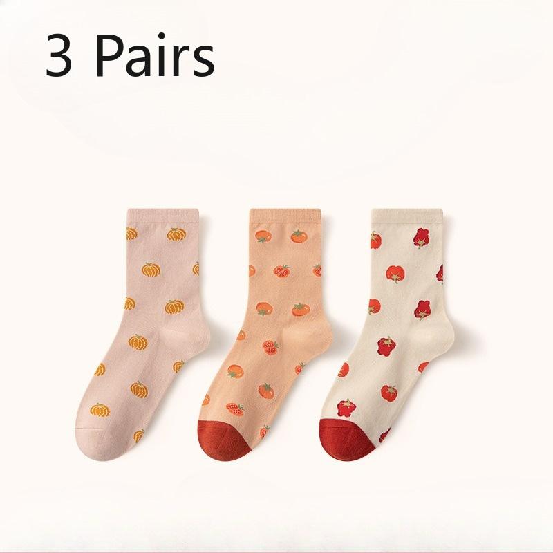 3-pair Set of Autumn-winter Elegant Women's Soft Stockings in A Rustic Style, Mid-length Cotton Stockings.
