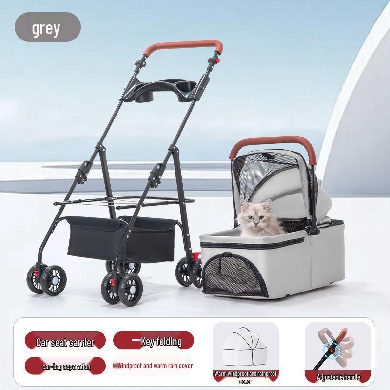 Lightweight Foldable Pet Stroller with Detachable Basket for Dogs and Cats