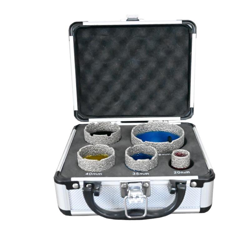 5Pcs M14 Brazed Vacuum Diamond Hole Saw Kit Aluminum Case for Tile Marble Angle Grinder