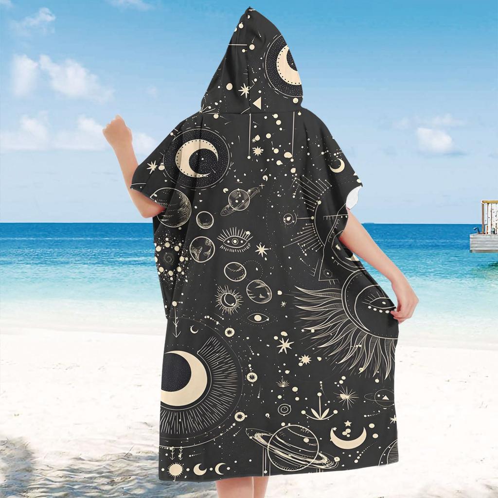 Kawaii Kitten Print Hooded Beach Towel Quick Dry Microfiber Bath Robe Poncho Flat Print for Swimming Pool Outdoor Party Gift