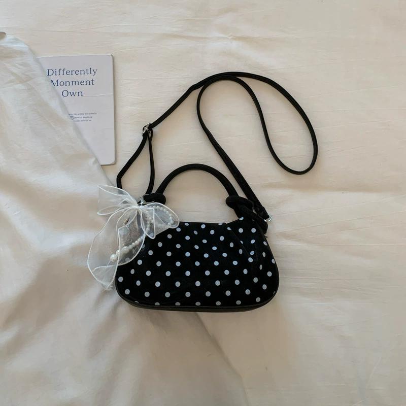 Fashion Wrinkled Cloud Bag Polka Dot PU Leather Crossbody Bag Stylish Small Shoulder Bag For Women Daily Use
