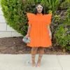Women's Polo Collar Short Sleeve Loose Fit High Waist Sweet Mini Dress Shirt Dress Solid Cotton Ruffle Tiered Puff Sleeve Summer Casual Flared Dress