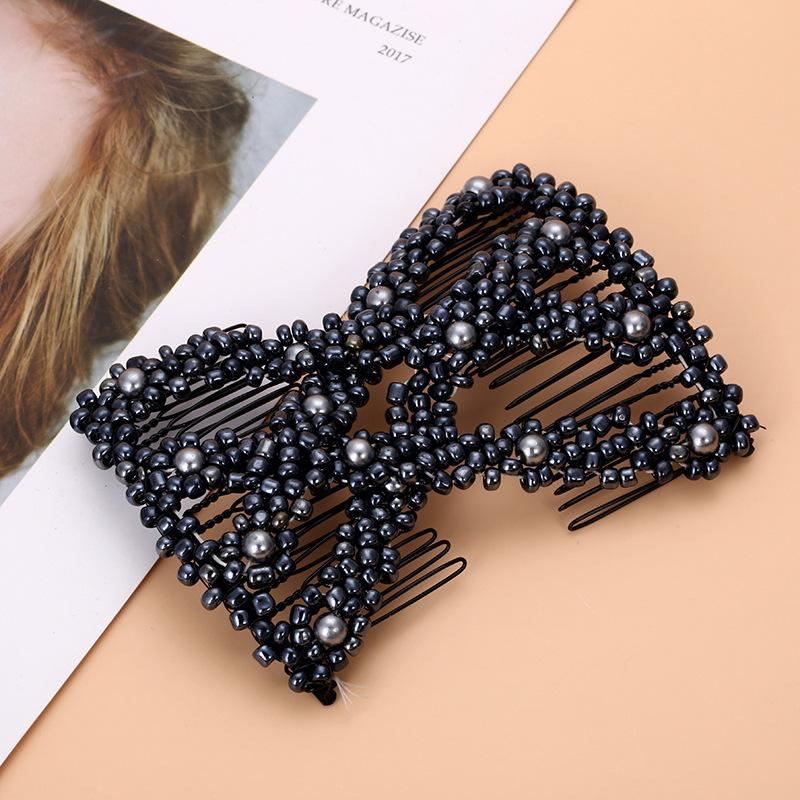 Women DIY Hair Accessories Pearl Beaded Elastic Hair Claw Hairpin Magic Comb Up-Do Hairstyle Bun Maker Tool Ponytail Hairdo Wolf