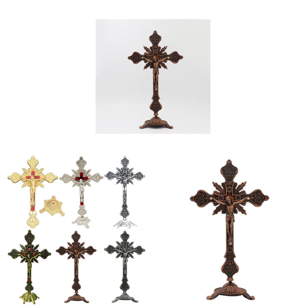 Exquisites Metal Tabletop Crucifix Figurine Unique Stylish Designs Enhances Living Space Enthusiasts Collection