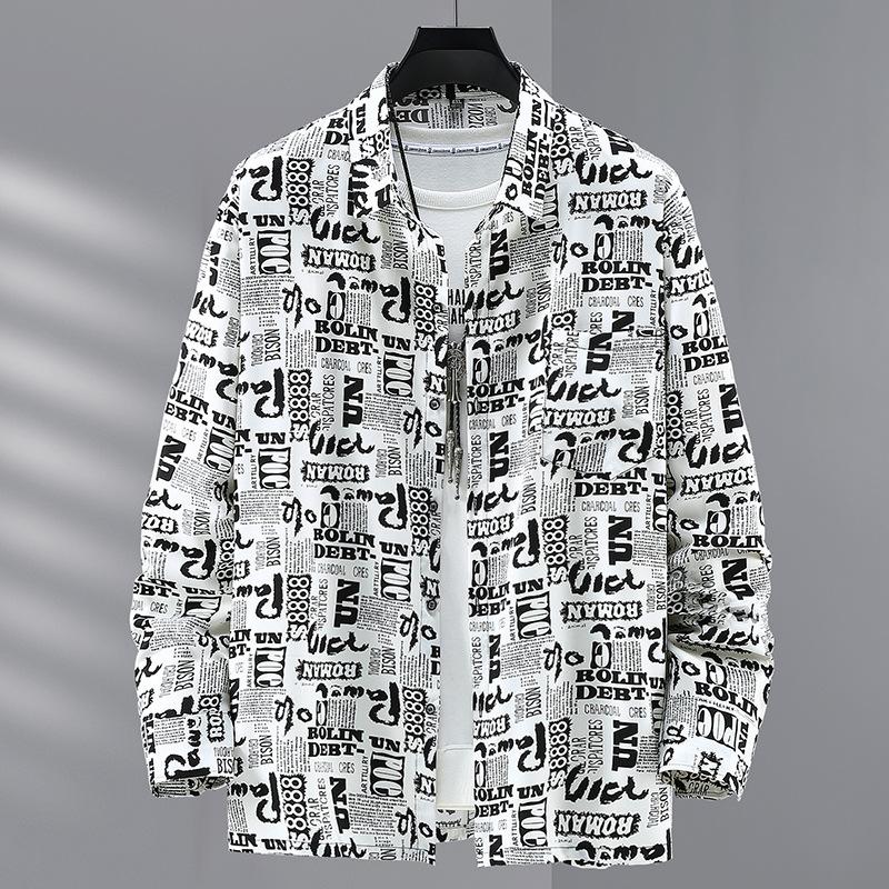 Spring and Autumn Plus Size Loose Thin Long-sleeved Printed Shirt Plus Fat Long-sleeved Shirt Men's Casual Shirt 4XL-12XL