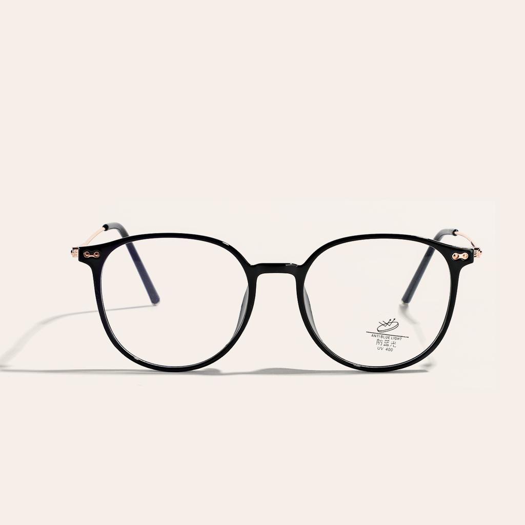 Semi-Metal Frame Round Retro Flat Mirror Women Brown Plain Glasses Men