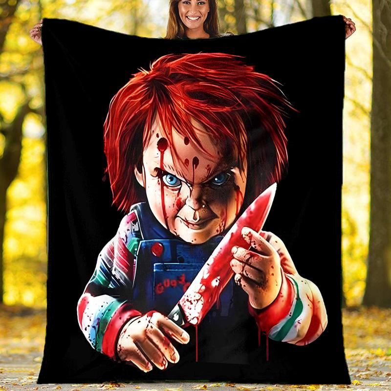 1pc Chucky2 Theme Blanket - Digital Print, Polyester, Cozy for All Seasons, Perfect for Outdoor, Camping, and Travel