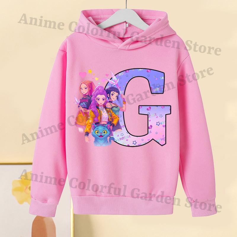 KPop Dämonenjäger Pinke Hoodies für Kinder Cartoon Buchstaben bedrucktes Kapuzensweatshirt Mädchen Herbstmode Hoodie Kinderkleidung