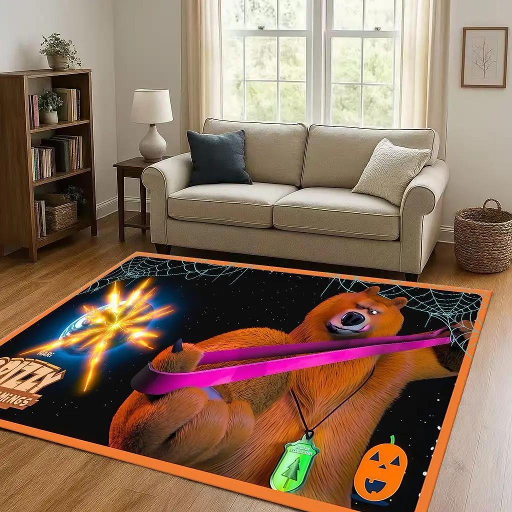 3D Kawaii Grizzy and The Lemmings Cartoon Living Room Non-Slip Area Rug Carpet for Bedroom Playroom Sofa,Home Doormat Gift Kid