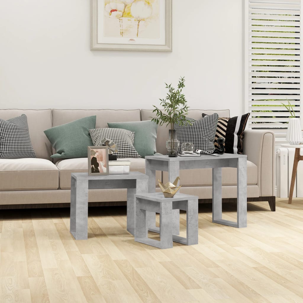 3 Piece Nesting Tables Concrete Grey Engineered Wood