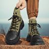 Autumn Winter Fashion Green Men Motorcycle Boot Platform Breathable Canvas Boots Men Lace-up Ankle Boots for Men Botas Masculino