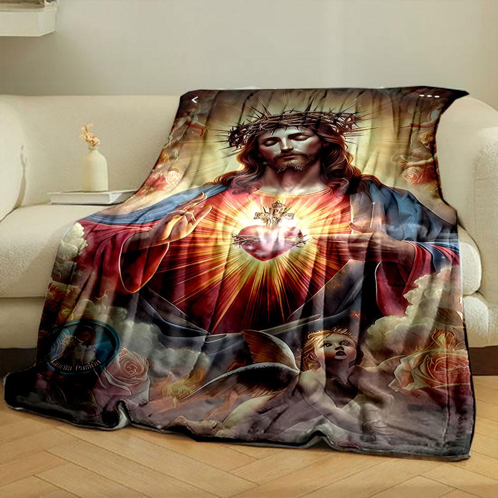 Sacred Heart Jesus Cherub Blanket bedroom Blanket for Livingroom Couch lunch break Soft throw for Friend's festival Gift
