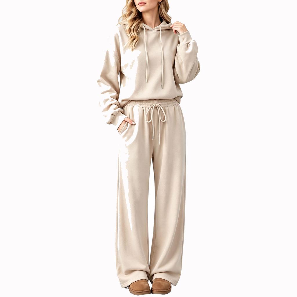 Completo da Donna 2 Pezzi con Felpa con Cappuccio Girocollo a Manica Lunga e Pantaloni, Tuta Casual per l'Uso Quotidiano