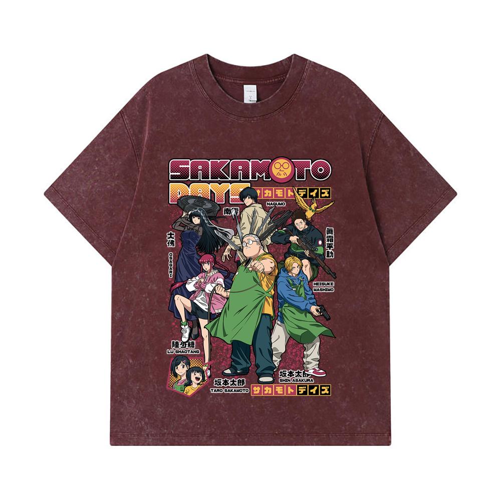 275 GSM Washed T-shirts 100% Cotton Sakamoto Days V1 Print Unisex Heavy Cotton T Shirt