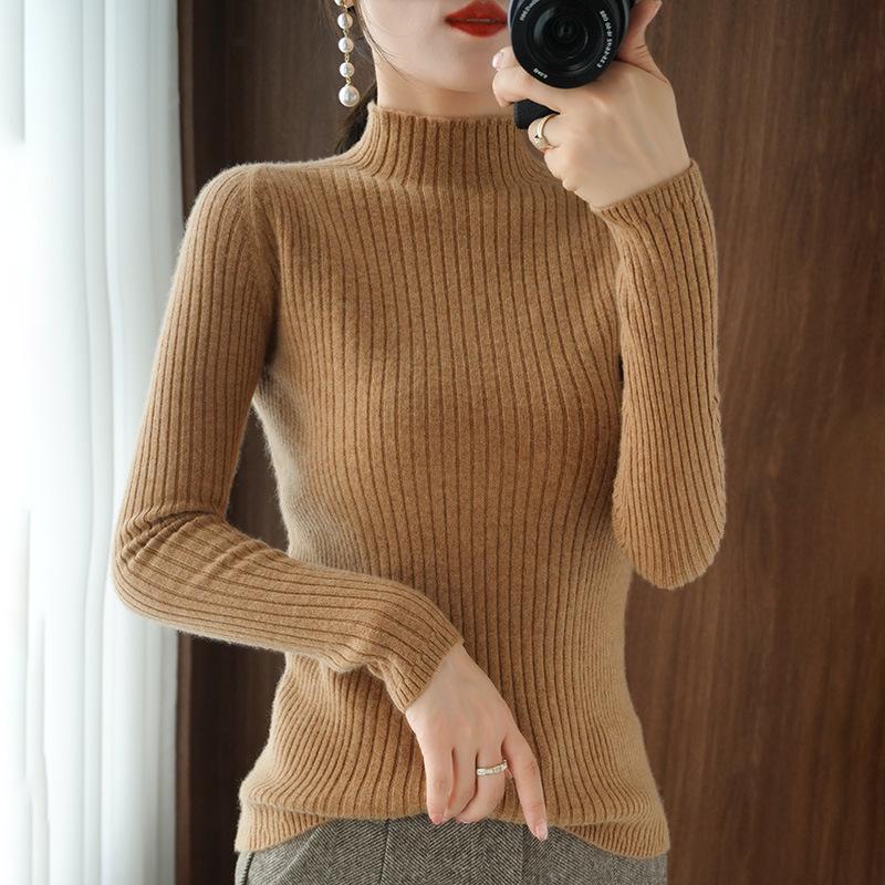 Women's Striped High-Neck Slim Fit Knit Sweater - 2025 Autumn/Winter Collection