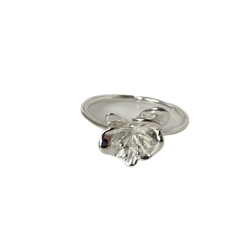 Su Chuang S925 Sterling Silver Adjustable Flower Ring for Women - Sweet, Luxurious, Minimalist Style