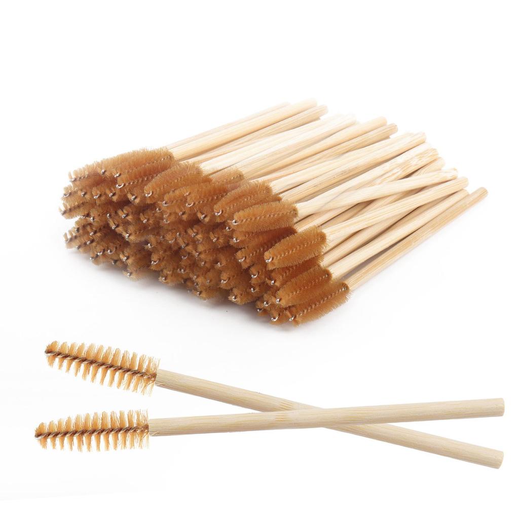 Portable Bamboo Eyelash & Eyebrow Brush Set with Nylon Bristles