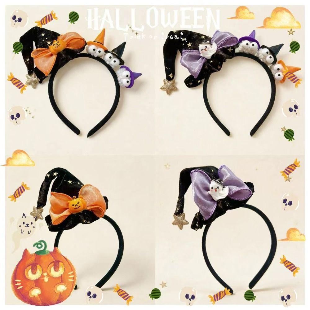 Ghost Halloween Witch Hat Headband Bow Halloween Hair Clip Interesting Cone Hat Hair Hoop Men