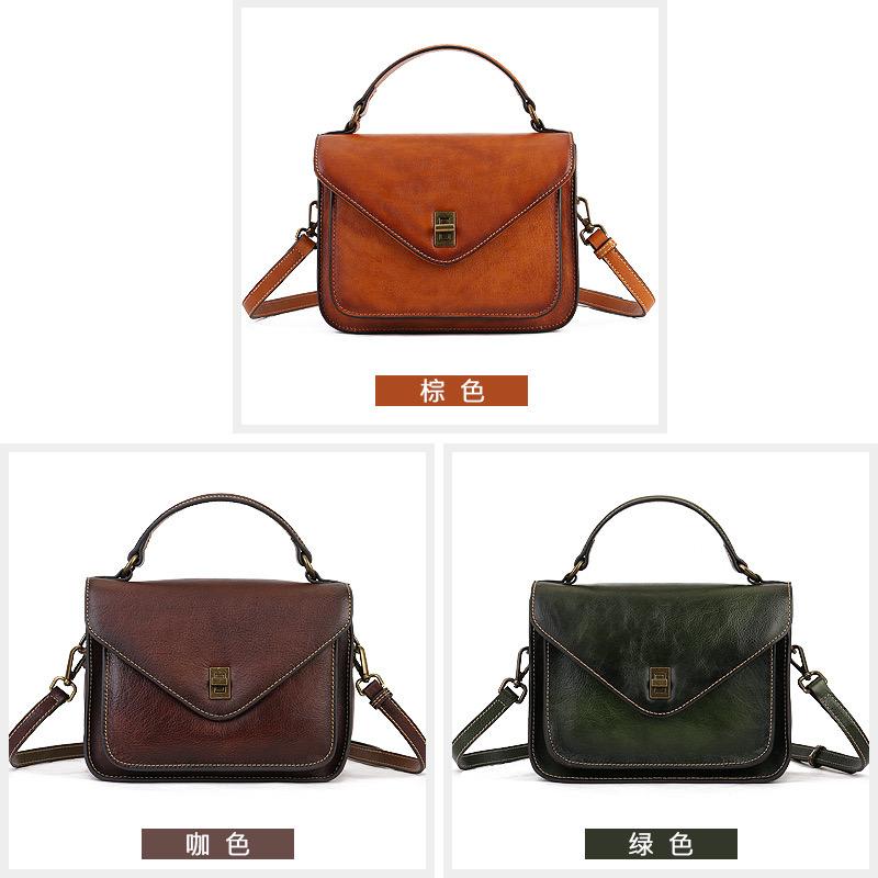2025 Vintage Cowhide Leather Tote Bags Lady Square Top Handle Bag High Quality Designer Messenger Bag Shoulder Crossbody Bag