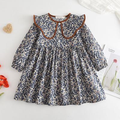Autumn Spring Girls Dress Fashion Cute Doll Neck Flower Print Children's Girl Long Sleeve Princess