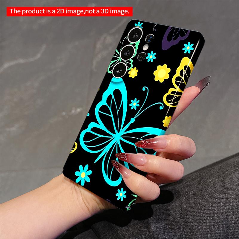2DFlat Samsung Phone Case Vibrant Butterfly & Flower Pattern Phone Case Applicable To Galaxy S22 S23 S24 S25ULTRA S26 A12 A13 A14 A15 A16