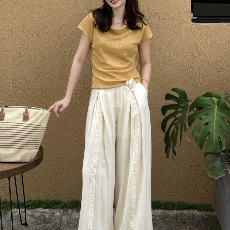 2026 Summer French Slim-Fit Top & High-Waist Wide-Leg Pants Set - Age-Reducing, Slimming Style
