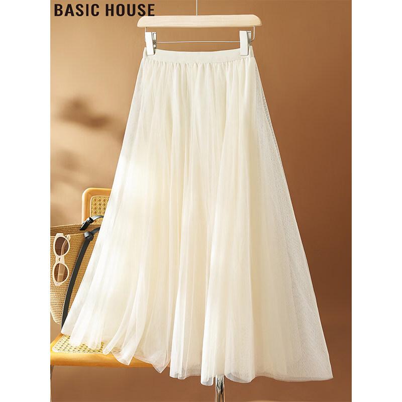 Basic House Women s French Mesh A-Line Midi Skirt One Size