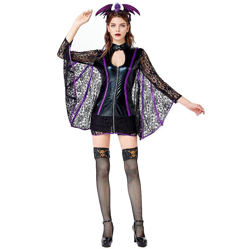 Halloween New Bat Queen Lace Wings Patent Leather Costume Role-playing Prom Party Bar Performance Suit