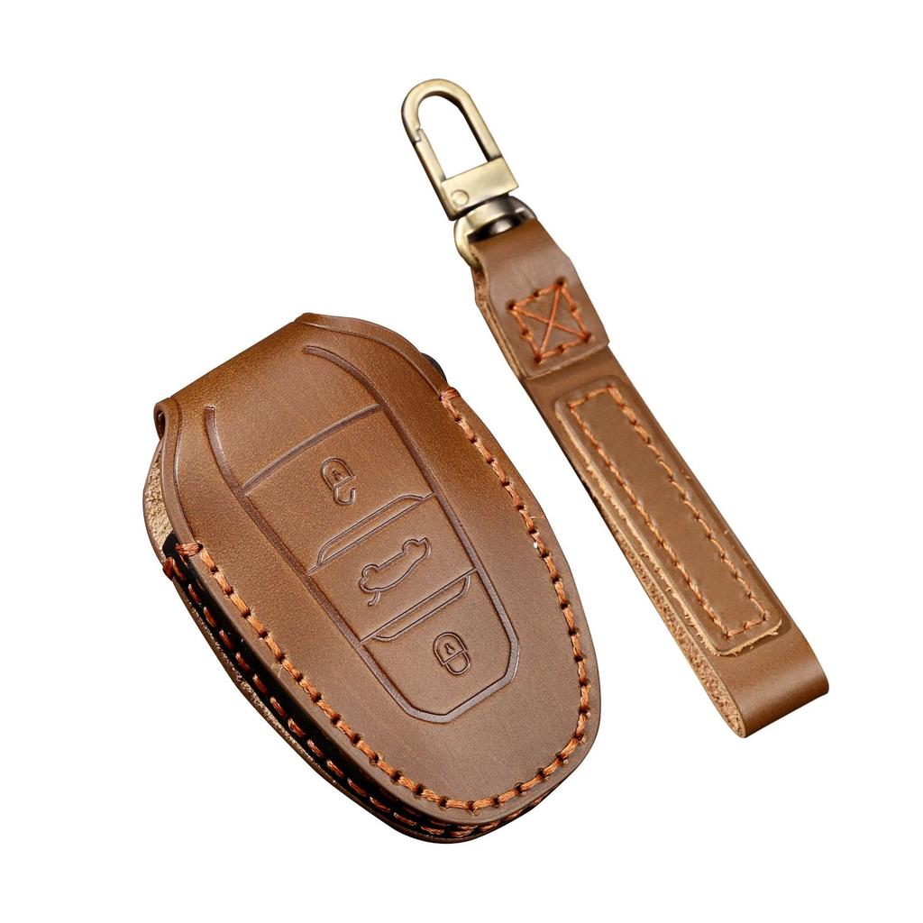 The New Crazy Horse Key Bag Is Suitable for Peugeot Key Case, Dongfeng Citroen Pure Handmade Car Key Bag.