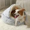 Round Hooded Plush Pet Bed Semi-Enclosed Indoor Small Cat Dog Cave Bed Winter Warm Kitten Puppy Sleeping Nest Pet Supplies