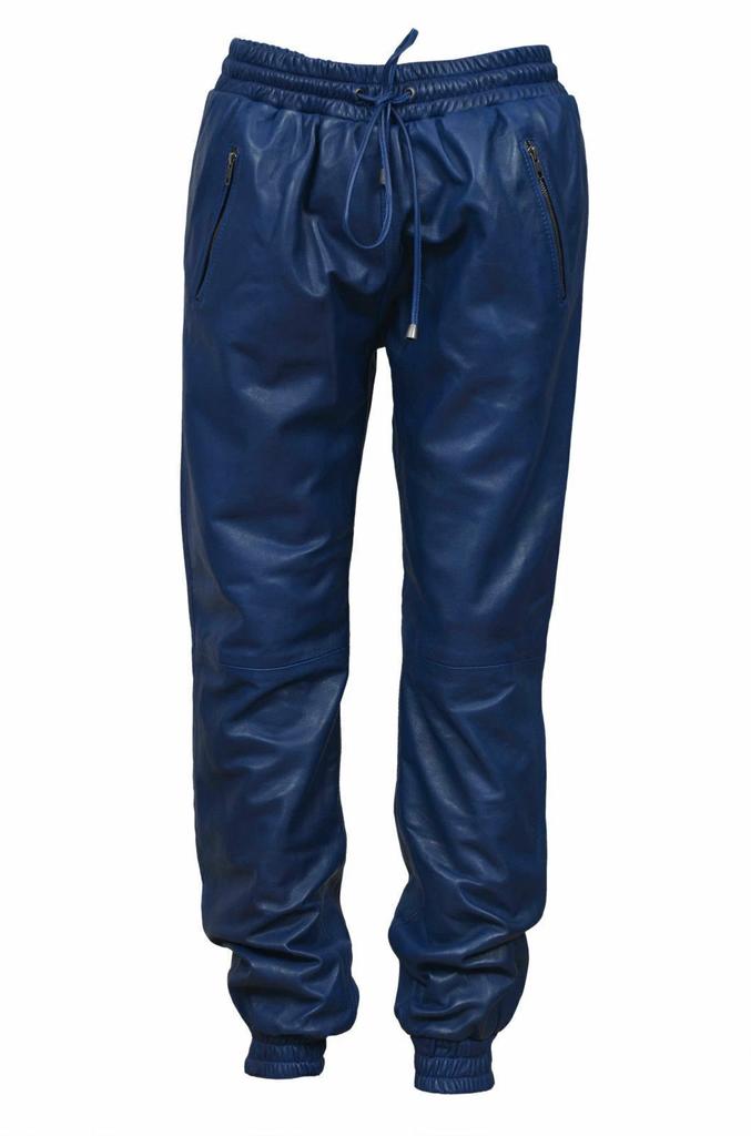 Men Handmade Leather Fashionable Jogger Pant Real Lambskin Casual Blue Trouser Stylish